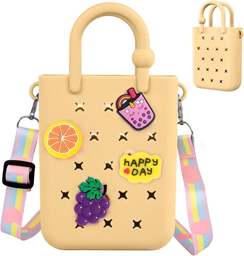 Oudizz Mini Rubber Tote Bag, Silicone Beach Tote for Little Girl & Woman, Cute Bag with 20 Charms & Adjustable Shoulder Strap - Image 1